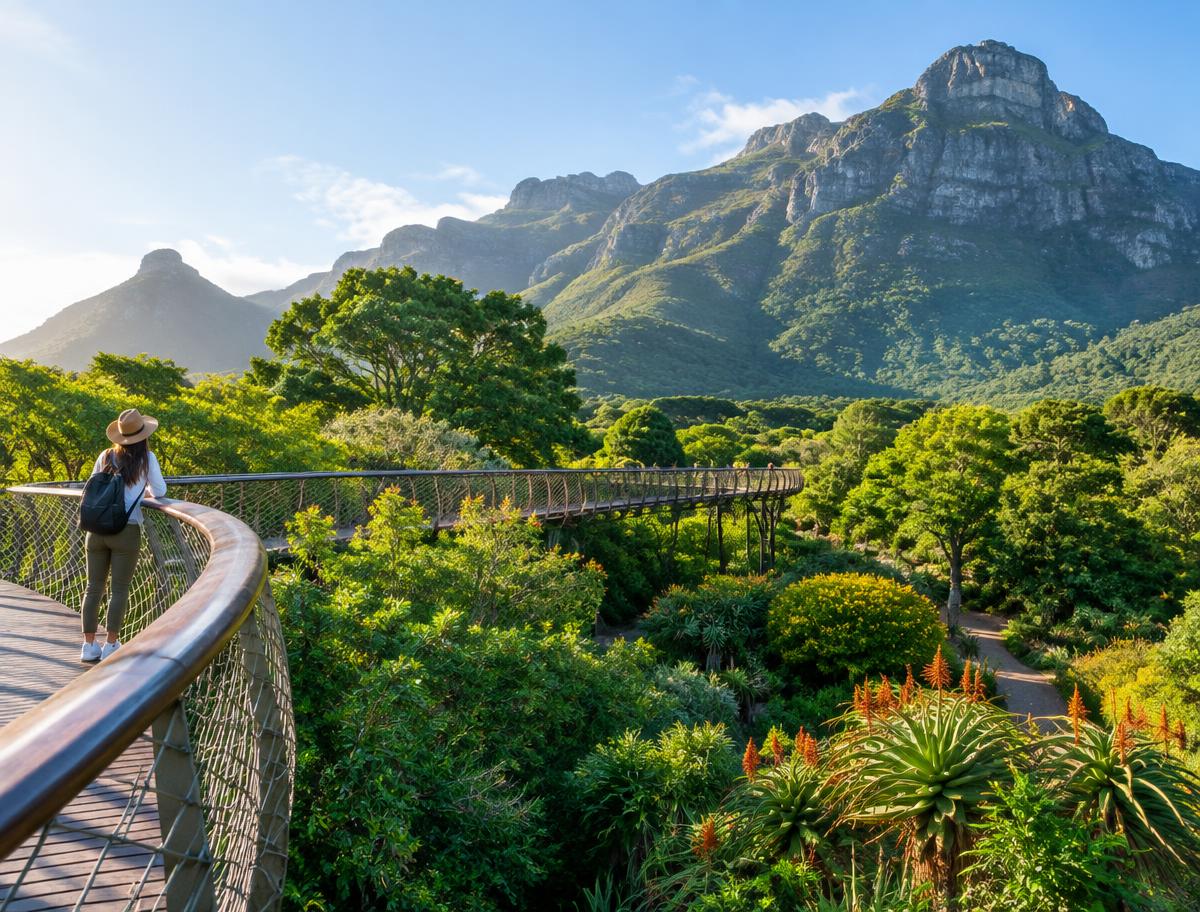Lush Kirstenbosch Botanical Garden below the eastern slopes of Table Mountain