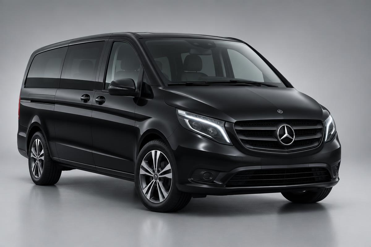 Black Mercedes-Benz Vito passenger van used by RamsShuttles for group and airport transfers